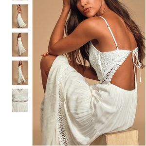 Lulu's White Crocheted Backless Maxi Dress size S